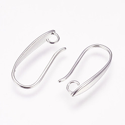 Real Platinum Plated Brass Earring Hooks, with Horizontal Loop, Real Platinum Plated, 19x3x1mm, Hole: 2.5mm, 21 Gauge, Pin: 0.7mm