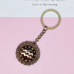 Verseau Porte-clés en alliage lumineux douze constellations, porte-clés pendentif demi-rond/dôme verre temps gemme, Verseau, 10 cm