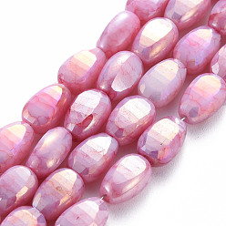 Rouge Indien Mèches de perles de verre craquelé peintes au four opaque, facette, de couleur plaquée ab , graines de melon, rouge indien, 9x6x4.5mm, Trou: 1.2mm, Environ 50 pcs/chapelet, 17.32 pouces (44 cm)