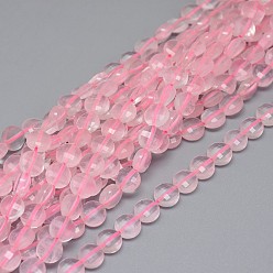 Rose Quartz Natural Rose Quartz Beads Strands, Faceted, Flat Round, 5.5~6.5x3.5mm, Hole: 0.8mm, about 62pcs/strand, 14.96~15.03 inch(38~38.2cm)