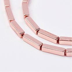 Rose Gold Plated Non-magnetic Synthetic Hematite Beads Strands, Rectangle, Rose Gold Plated, 8x2x2mm, Hole: 0.5mm, about 53pcs/strand, 15.7 inch