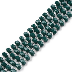 Verde azulado Cuentas opacas de color sólido cuentas de vidrio, ábaco, cerceta, 4x3 mm, agujero: 0.8 mm, sobre 146~150 unidades / cadena, 24.41 pulgada ~ 25.2 pulgada (62~64 cm)