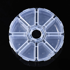 Прозрачный Плоские круглые контейнеры для хранения шариков из полипропилена (пп), с откидной крышкой и 8 решетками, для бижутерии мелкие аксессуары, прозрачные, 10.2x2.6 см, Отсек: 29x28 мм