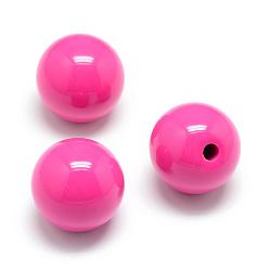Deep Pink Opaque Acrylic Beads, Half Drilled Beads, Round, Deep Pink, 21~22mm, Half Hole: 3mm