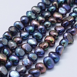 Azul de Medianoche Hilos de perlas de agua dulce cultivadas naturales, teñido, dos lados pulidos, azul medianoche, 5~7x5~7x5~7 mm, agujero: 0.2 mm, sobre 53 unidades / cadena, 13.9 pulgada
