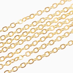Golden Brass Cable Chains, Soldered, Flat Oval, Golden, 2x1.8x0.1mm
