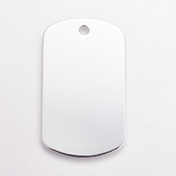 Silver Aluminium Pendants, Pet Tag, Rectangle, Silver Color Plated, 50x29x1mm, Hole: 3.5mm