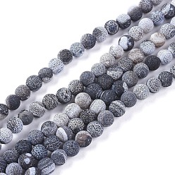 Black Natural Weathered Agate Beads Strands, Dyed & Heated, Frosted, Round, Black, 6mm, Hole: 1.2mm, about 62pcs/strand, 13.77 inch(35cm)
