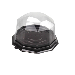 Noir Contenants à gâteaux en plastique, boîtes à dessert jetables, avec des couvercles, polygone, noir, 103x60mm