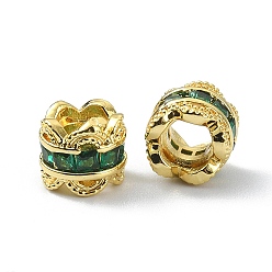 Real 18K Gold Plated Brass Rhinestone European Beads, Large Hole Beads, Column, Real 18K Gold Plated, 8x7.5mm, Hole: 4mm
