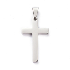 Stainless Steel Color 304 Stainless Steel Pendants, Cross, Stainless Steel Color, 37x21x2.5mm, Hole: 8x4.5mm