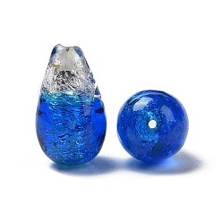 Bleu Ciel Perles en verre de feuille d'argent faites à la main , lumineux, brillent dans le noir, larme, bleu ciel, 20~21x12mm, Trou: 1.2mm