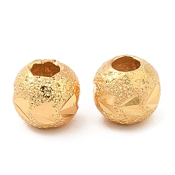 Real 18K Gold Plated Brass Beads, Textured, Round, Real 18K Gold Plated, 5x4.5mm, Hole: 2mm