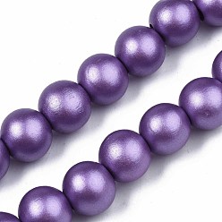 Violet Bleu Brins de perles en bois naturel peint, ronde, bleu violet, 15~16x14~15mm, Trou: 3.5~4.5mm, Environ 25 pcs/chapelet, 14.25 pouces~14.33 pouces (36.2cm~36.4cm)