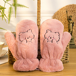 Bear Velvet Mitten Gloves, Cute Women Winter Warm Gloves, Wind Proof Gloves, Bear/Dog Pattern, Bear Pattern, 24.7cm