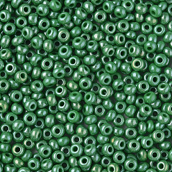 Vert 8/0 perles de rocaille en verre opaque tchèque, lustered, ronde, verte, 3x2mm, Trou: 1mm, environ 500 g /sachet 