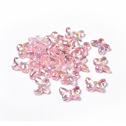 Pink Placage uv perles acryliques irisées arc-en-ciel, papillon, rose, 20x14.5x5mm, Trou: 1.6mm