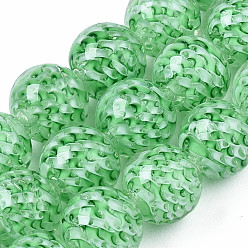 Light Green Transparent Handmade Lampwork Beads Strands, Inner Flower, Round, Light Green, 11.5~12.5mm, Hole: 1.5mm, about 45pcs/strand, 19.88 inch(50.5cm)