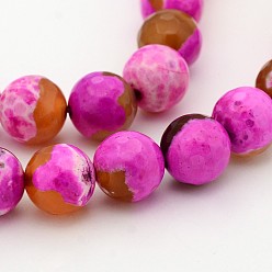 Fuchsia Natural Weathered Agate Faceted Round Beads Strands, Dyed, Grade A, Fuchsia, 8mm, Hole: 1mm, about 47pcs/strand, 15 inch