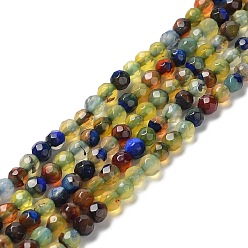 Yellow Green Natural Agate Beads Strands, Faceted Round, Dyed & Heated, Yellow Green, 4~4.2x4~4.1mm, Hole: 0.8mm, about 89~93pcs/strand, 14.37''(36.5cm)