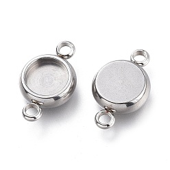 Stainless Steel Color 304 Stainless Steel Cabochon Connector Settings, Flat Round, Stainless Steel Color, Tray: 6mm, 14x8.5x3mm, Hole: 1.6mm