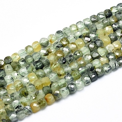 Prehnite Natural Prehnite Beads Strands, Faceted, Cube, 3~4x3~4x3~4mm, Hole: 0.6mm, about 98~108 pcs/Strand, 15.55 inch(39.5cm)