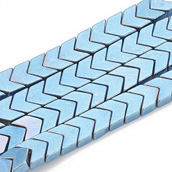 Blue Plated Electroplate Non-magnetic Synthetic Hematite Beads Strands, Arrow, Blue Plated, 6x4x2mm, Hole: 0.8mm, about 95pcs/strand, 16.1 inch