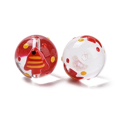 Red Handmade Glass Enamel Beads Strands, Round with Fish, Red, 13x12mm, Hole: 1.2mm, about 30pcs/strand