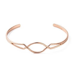 Rose Gold Rack Plating Brass Hollow Oval Open Cuff Bangle, Cadmium Free & Lead Free, Rose Gold, Inner Diameter: 2-1/2 inch(6.3cm)