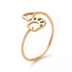 Золотой Ионное покрытие (ip) 201 отпечаток лапы из нержавеющей стали и кольцо в форме сердца, полое широкое кольцо для женщин, золотые, размер США 6 1/2 (16.9 мм)