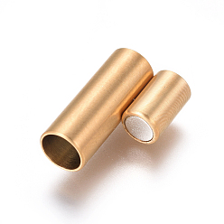 Golden Ion Plating(IP) 304 Stainless Steel Magnetic Clasps with Glue-in Ends, Column, Golden, 16x6mm, Hole: 4mm