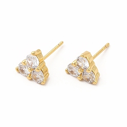 Real 18K Gold Plated Brass Micro Pave Cubic Zirconia Stud Earrings for Women, Lead Free & Cadmium Free, Triangle, Real 18K Gold Plated, 7.5x8mm, Pin: 0.8mm