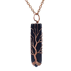 Blue Goldstone Synthetic Blue Goldstone Bullet Copper Wire Wrapping Pendant Necklaces, Cable Chain Necklace, 20-7/8 inch(53cm)