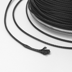 Negro Cordón de poliéster encerado, Cuerda de la perla, negro, 1.5 mm, aproximadamente 169.51~174.98 yardas (155~160 m) / rollo