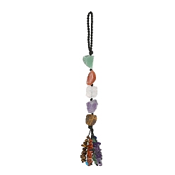 Mixed Stone Nuggets Natural Gemstone Pendant Decorations, Braided Nylon Thread and Gemstone Chip Tassel Hanging Ornaments, 190mm
