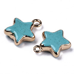 Synthetic Turquoise Star Synthetic Turquoise Pendants, with Light Gold Plated Brass Edge and Loop, Dyed, 17~19x15x5mm, Hole: 1.8mm