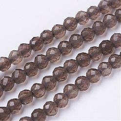 Smoky Quartz Natural Smoky Quartz Beads Strands, Heated & Dyed, Faceted, Round, 3mm, Hole: 0.7mm, about 106pcs/strand, 12.6 inch(32cm)