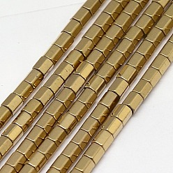 Plateado en Oro Electroplate no magnéticas de hematita sintética hebras de cuentas, hexágono, Grado A, oro chapado, 3x3 mm, agujero: 1 mm, sobre 127 unidades / cadena, 16 pulgada