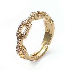 Golden Adjustable Brass Finger Rings, with Micro Pave Cubic Zirconia, Clear, Golden, US Size 7(17.3mm)