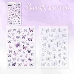 Purple 2 Sheets Butterfly PET Waterproof Self Adhesive Stickers, Silver Stamping Butterfly Decals, for DIY Scrapbooking, Photo Album Decoration, Purple, 168x118mm