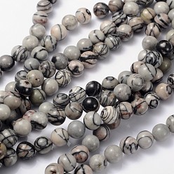 Netstone 16 brins de pierres précieuses en pouces, ronde, pierre de soie noire / netstone, Perle: 8 mm de diamètre, trou: 1 mm. environ 50 perle / brin 