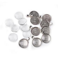 Antique Silver 25mm Transparent Clear Domed Glass Cabochon Cover for Alloy Photo Pendant Making, Antique Silver, Pendants: 36x28x3mm, Hole: 4mm, Glass: 25x7.4mm