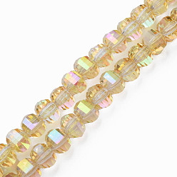 Gold Electroplate Transparent Glass Beads Strands, Faceted, Round, Gold, 9.5x8.5mm, Hole: 1.5mm, about 65~70pcs/strand, 22.05 inch~23.62 inch(56~60cm)