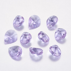 Violeta Colgantes de diamantes de imitación de cristal facetado, imitación de cristal austriaco, lágrima, violeta, 10x8x4.5 mm, agujero: 1.2 mm