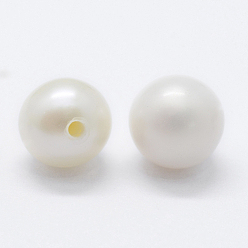 Floral White Natural Cultured Freshwater Pearl Beads, Grade 3A, Half Drilled, Round, Floral White, 6mm, Hole: 0.8mm