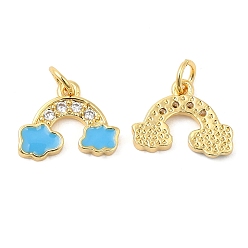 Real 18K Gold Plated Brass with Cubic Zirconia Enamel Pendants, Long-Lasting Plated, Lead Free & Cadmium Free, Rainbow Charm, Real 18K Gold Plated, 11x14.5x2mm