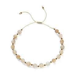 Pierre De Soleil Bracelet réglable en perles de soleil synthétiques et graines de miyuki tressées pour femme, diamètre intérieur: 1-3/4~2-7/8 pouce (4.5~7.4 cm)