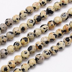 Dalmatian Jasper Natural Dalmation Jasper Beads Strands, Faceted, Round, Navajo White, 4mm, Hole: 1mm, about 90pcs/strand, 15.35 inch