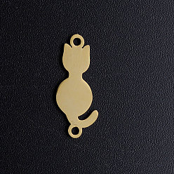Oro 201 conectores de enlaces de gatito de acero inoxidable, silueta de gato, dorado, 20x8x1 mm, agujero: 1.5 mm