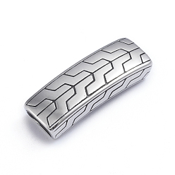 Antique Silver Retro 304 Stainless Steel Slide Charms/Slider Beads, for Leather Cord Bracelets Making, Rectangle, Antique Silver, 11x34x6mm, Hole: 4x8mm